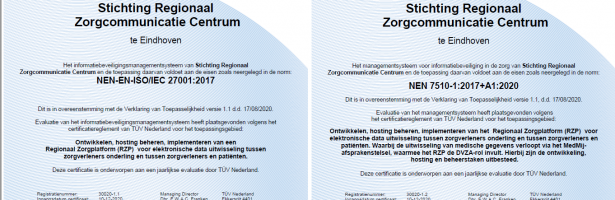 RZCC ontvangt NEN 7510-, ISO 27001- en  MedMij-certificering